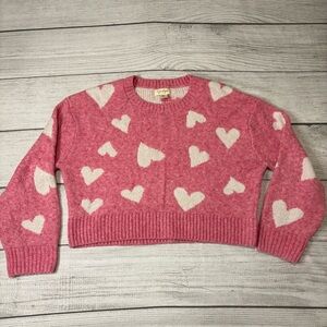 Jessica Simpson Pink with White Hearts Cropped Crew Neck Soft Sweater Size XL